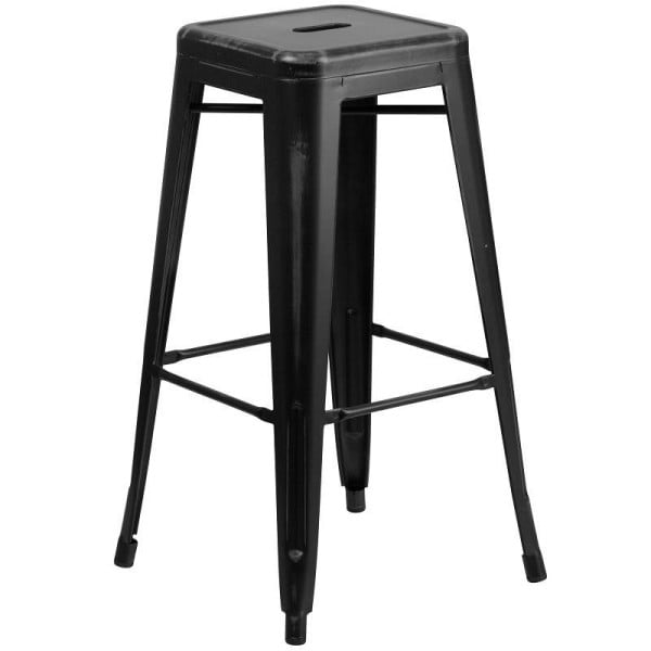 Flash Furniture Kai Commercial Grade 30" High Backless Distressed Black Metal Indoor-Outdoor Barstool, ET-BT3503-30-BK-GG