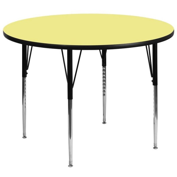 Flash Furniture Wren 60'' Round Yellow Thermal Laminate Activity Table - Standard Height Adjustable Legs, XU-A60-RND-YEL-T-A-GG