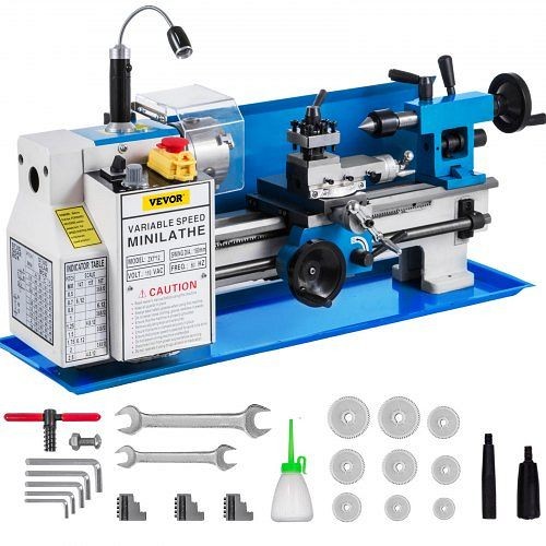 VEVOR Bench Top Mini Metal Milling Lathe 7x12 Variable Speed 0-2250 RPM with Lamp, JSMNCC0618-3BYS01V1