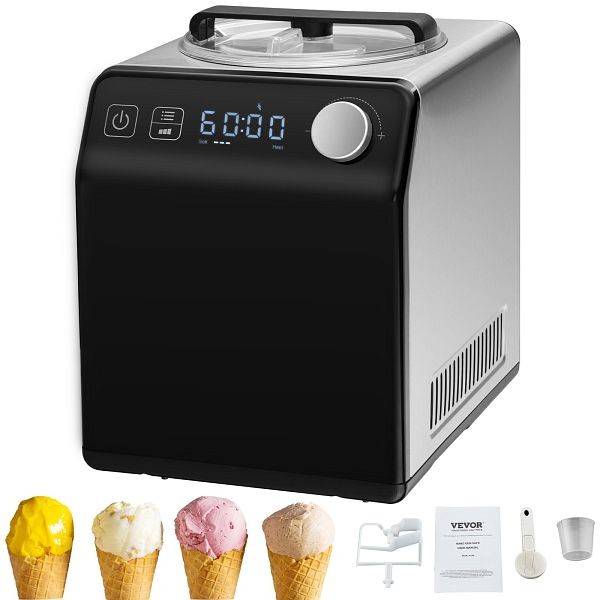 VEVOR Upright Automatic Ice Cream Maker with Built-in Compressor, 2 Quart No Pre-freezing Fruit Yogurt Machine, JYBQLJ2KTYSJ5Z1R6V1