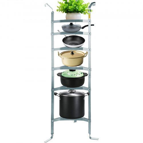 VEVOR 6-Tier Cookware Stand, 61-inch Multi-Layer Pot Rack, Carbon Steel Cookware Shelf, Satin Nickel, JSLSCJSNJDNS61Z9IV0