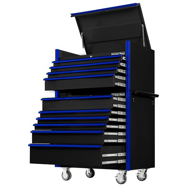 Extreme Tools DX Series 41" 4 Drawer Top Chest & 6 Drawer 25" Deep Roller Cabinet Combo - Black with Blue Drawer Pulls, DX4110CRKU