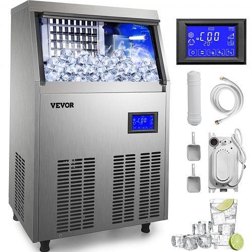 VEVOR 110V Commercial ice Maker 120-130LBS/24H with 33Lbs Bin and Electric Water Drain Pump, Stainless Steel Construction, ZBJ70KGSYPPSB0001V1