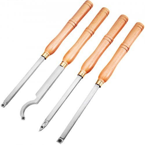 VEVOR Wood Turning Tools for Lathe 4 Pieces Set, Carbide Lathe Tools with Diamond Shape, Round, Square Cutters, MGCDMBSJT00000001V0