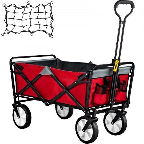 VEVOR Folding Wagon Cart Utility Collapsible Wagon 176 lbs with Adjustable Handle, Red & Gray, ZDHYBXSSTCHHSW5AAV0