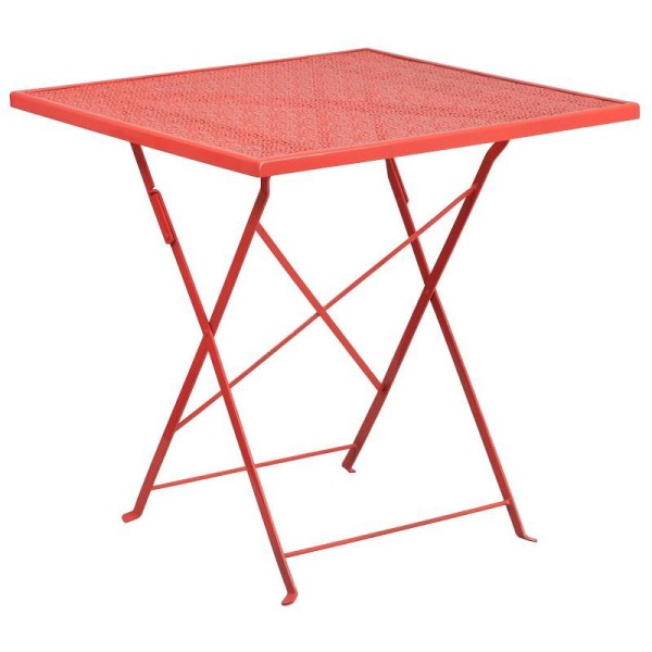Flash Furniture Oia Commercial Grade 28" Square Coral Indoor-Outdoor Steel Folding Patio Table, CO-1-RED-GG