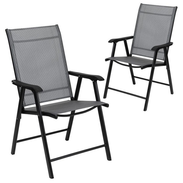Flash Furniture Paladin Black Outdoor Folding Patio Sling Chair (2 Pack), 2-TLH-SC-044-B-GG