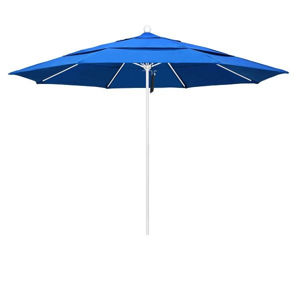 California Umbrella 11' Venture Series Patio Umbrella, Matted White Aluminum Pole, Pulley Lift, Olefin Royal Blue Fabric, ALTO118170-F03-DWV