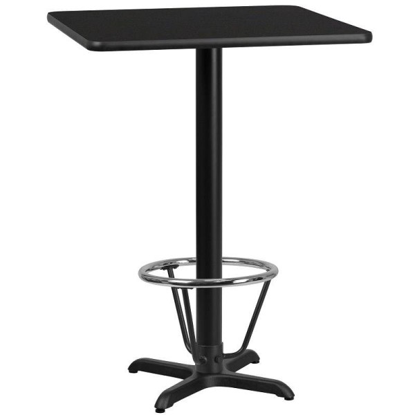 Flash Furniture Stiles 24'' Square Black Laminate Table Top with 22'' x 22'' Bar Height Table Base and Foot Ring, XU-BLKTB-2424-T2222B-3CFR-GG