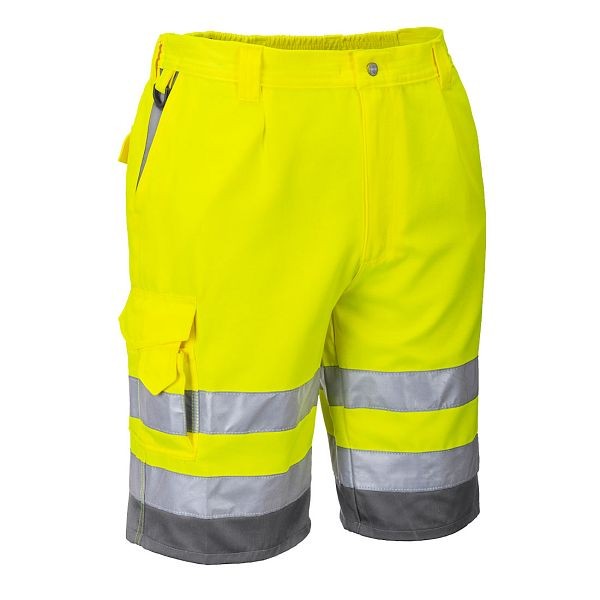 Portwest Hi-Vis Polycotton Shorts, Yellow/Gray, L, E043YGYL
