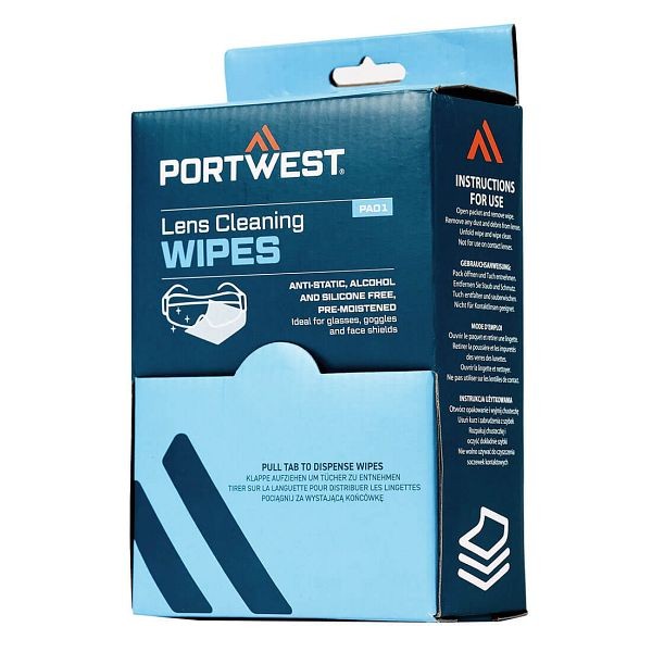 Portwest Lens Cleaning Wipes, White, Quantity: 100 Wipes, PA01WHR