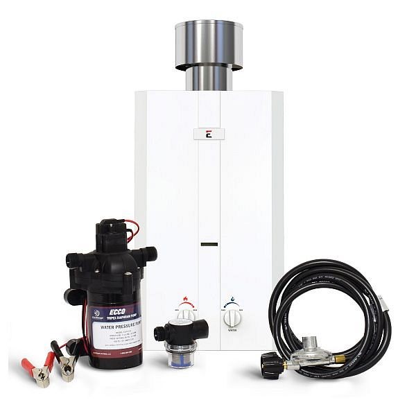 Eccotemp L10 3.0 GPM Portable Outdoor Tankless Water Heater with EccoFlo Diaphragm 12V Pump and Strainer, L10-PS