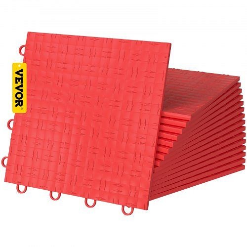 VEVOR Garage Floor Tiles 12" x 12" Garage Floor Covering Tiles 25 Pack Red Diamond Plate Garage Flooring Tiles Durable, PVCDB-RD25P000001V0