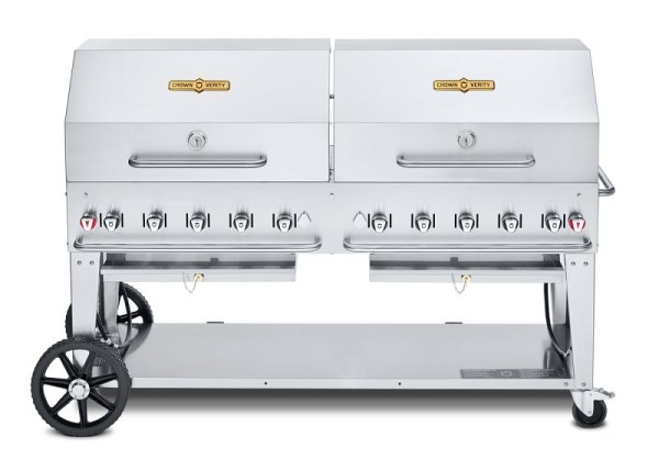 Crown Verity 72" Mobile Grill, Propane with Roll Domes and Bun Rack, CV-MCB-72RDP-LP