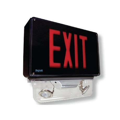 Beghelli Fortezza Wet Location, Vandal-proof Combo Emergency Light and Exit Sign, Canopy, Green, 100000140-007