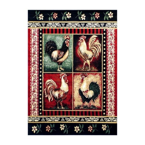 Flash Furniture Gallus Collection 5' x 7' Red Rooster Themed Olefin Area Rug with Jute Backing for Kitchen, Living Room, Bedroom, ACD-RG70HL-57-RD-GG