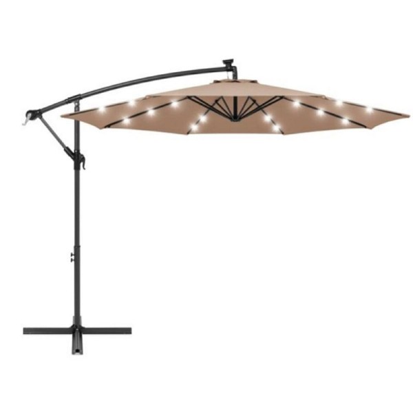 AZ Patio Heaters Offset Cantilever Umbrella in Tan with LED Lights, CT-UMB-T