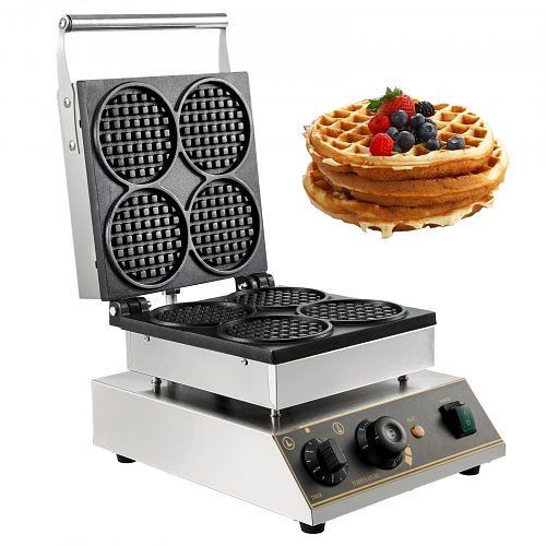 VEVOR Commercial Electric Mini Round Waffle Maker Baker Tea Shop 1750w Thick Handles, HFBJ4GYXHFL2206B1V1