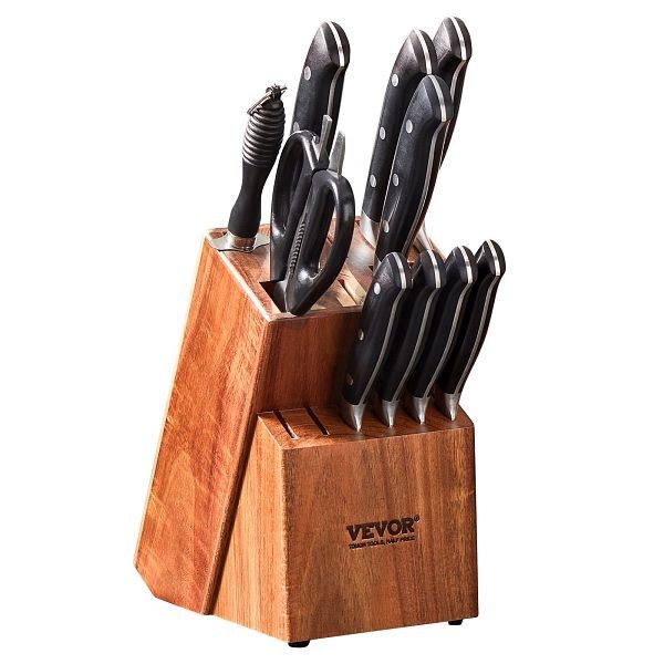 VEVOR Knife Storage Block 15 Slots, Acacia Wood Universal Knife Holders Without Knives, DLKDJZ15000057OVGV0