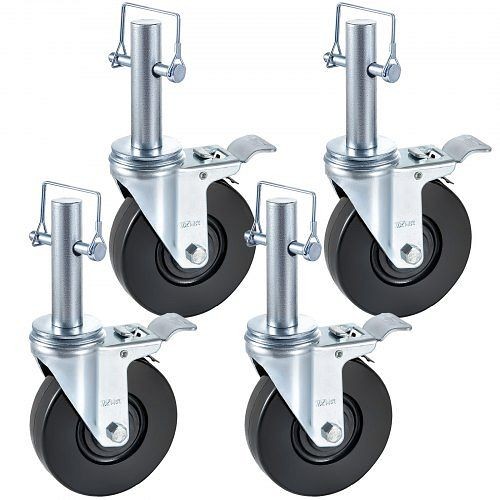 VEVOR 4 Pack 5" Heavy Duty Scaffolding Rubber Swivel Caster with Dual Locking 1" Solid Round Stem 280Lbs Capacity Per Wheel, JLTX13-5-1XJL25YGV0