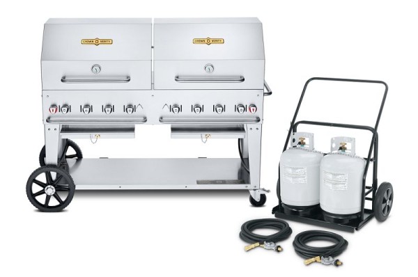 Crown Verity 60" Mobile Grill, Propane (Remote Propane Cart, 2 Tanks) with 2x Roll Domes and Bun Racks, CV-MCC-60RDP
