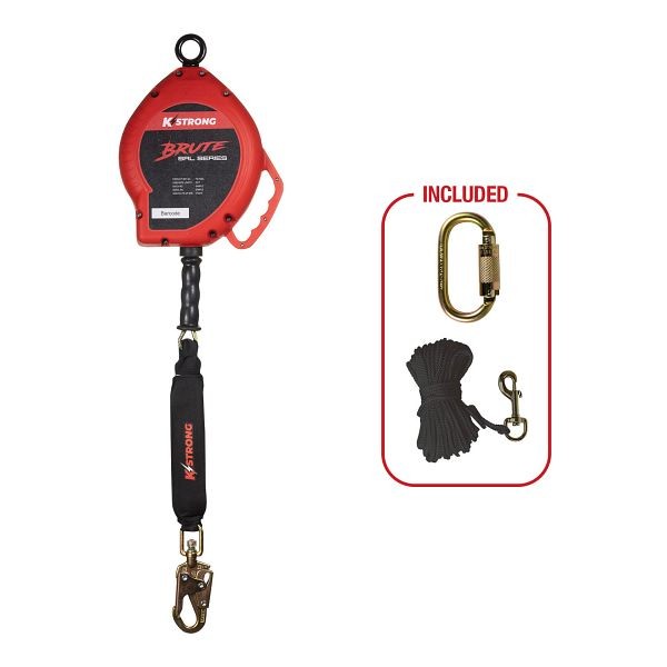 KStrong BRUTE LE 50 ft. Cable SRL with swivel snap hook. Includes installation carabiner and tagline (ANSI), UFS310050L