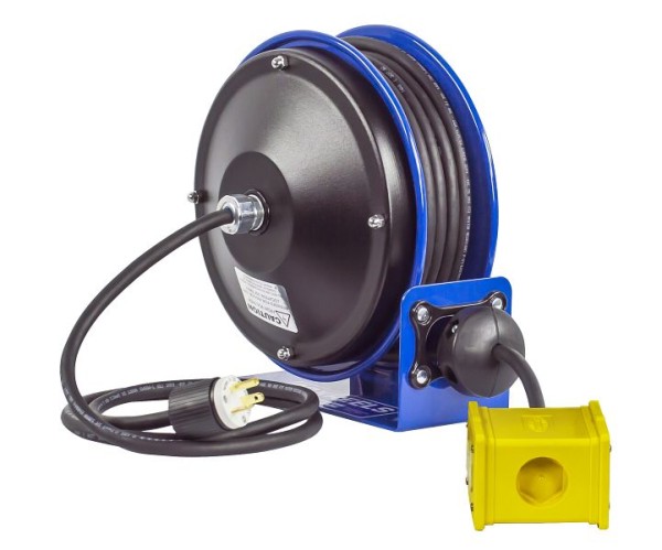 Coxreels Compact efficient heavy duty power cord reel with a quad "4 Plug" industrial receptacle, AWG: 12, PC10 Series, PC10-3012-B
