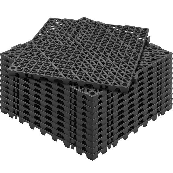 VEVOR Modular Interlocking Cushion, 12" x 12" Splicing Drainage Mats, Soft PVC Interlocking Drainage Floor Tiles, Black, Pack of 12, HZXSJDDHS12PQ3YS0V0