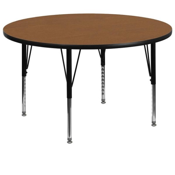 Flash Furniture Wren 60'' Round Oak Thermal Laminate Activity Table - Height Adjustable Short Legs, XU-A60-RND-OAK-T-P-GG