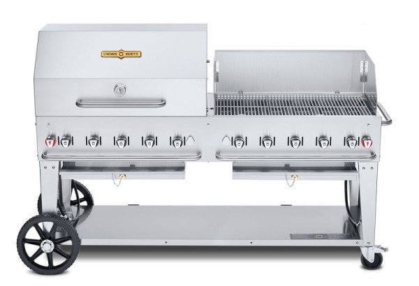 Crown Verity 72" Mobile Grill, Propane with 30” Roll Dome, Bun Rack and Windguard, CV-MCB-72RWP-LP