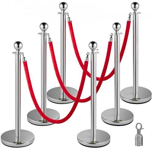 VEVOR 6 Pieces Queue Posts with Red Rope Film Festivals Indoor Supermarkets with Red Rope, GLZYS1.5M3RS6JTZHV0