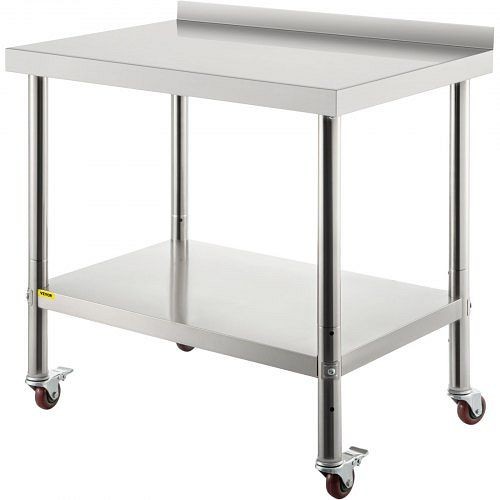 VEVOR 36x24in Stainless Steel Kitchen Work Prep Table with Backsplash & Casters, BXGYDGZ362435W02CV0