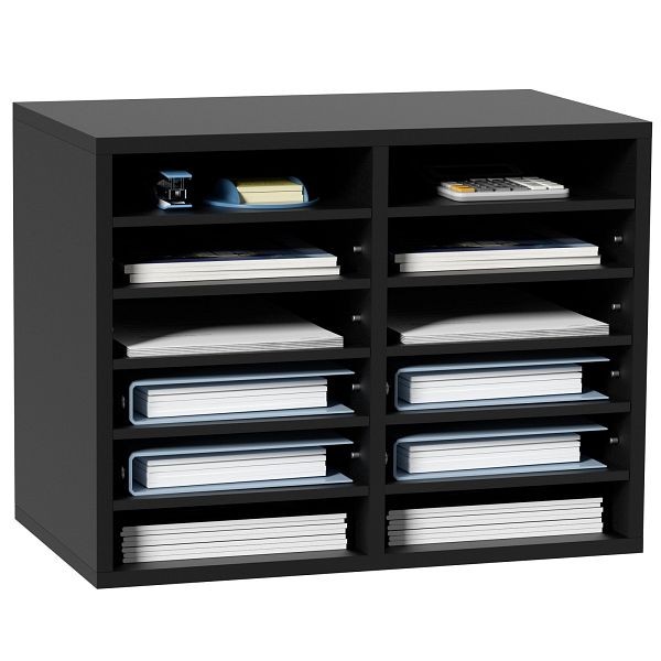VEVOR Wood Literature Organizer, 12 Compartments, File Sorter with Removable Shelves, Black, MZWJZLFPJBH12855MV0