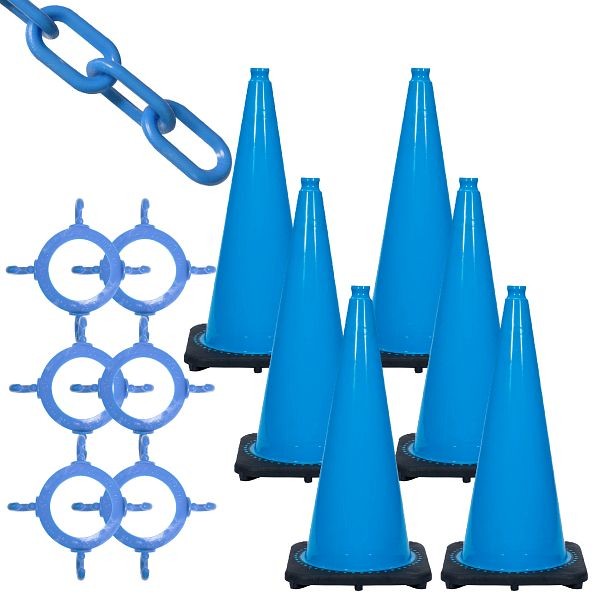 Mr. Chain Traffic Cone and Chain Kit, Sky Blue, 28-Inch Height, 93224-6