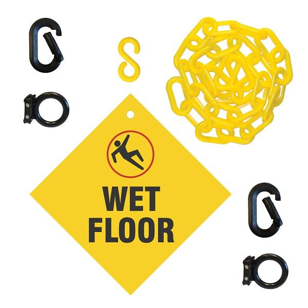 Mr. Chain Wet Floor Sign Kit, sign and 3-feet Yellow 2-Inch chain, 7403WF