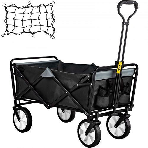 VEVOR Folding Wagon Cart Utility Collapsible Wagon 176 lbs with Adjustable Handle, Black & Gray, ZDHYBXSSTCHHSMZB9V0