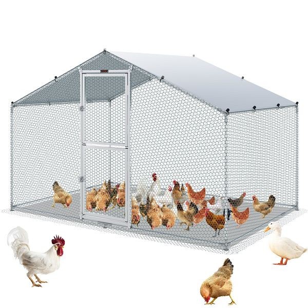 VEVOR Large Metal Chicken Coop with Run, Peaked Roof, 6.6 x 9.8 x 6.6 ft, BRS65X98X64FTOKUFV0