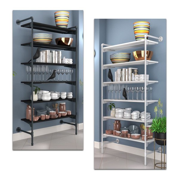 Econoco Pipeline Outrigger Kit with 6 Wood Shelves, Anthracite Grey Frame and Black Shelves, PSORG2BK