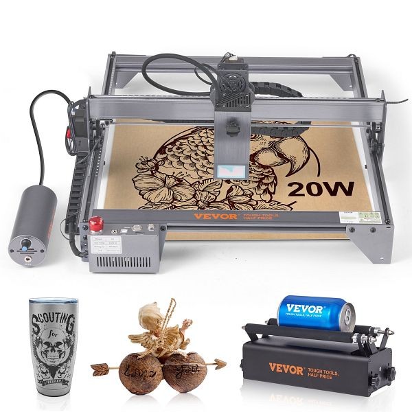 VEVOR Laser Engraver with Rotary Roller, 20W Output Laser Engraving Machine, 15.7" x 15.7" Large Working Area, KZXS20W4140CMZ060V1