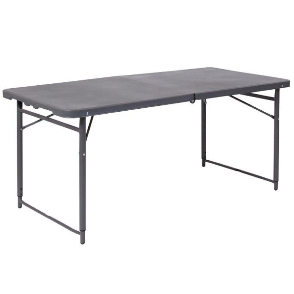 Flash Furniture Mills 4-Foot Height Adjustable Bi-Fold Dark Gray Plastic Folding Table with Carrying Handle, DAD-LF-122Z-DG-GG