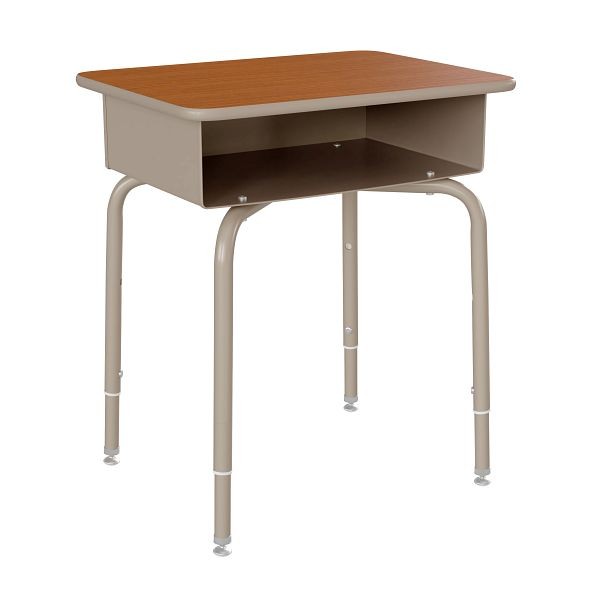 Flash Furniture Billie Student Desk with Open Front Metal Book Box, Walnut/Silver, FD-DESK-GY-WAL-GG