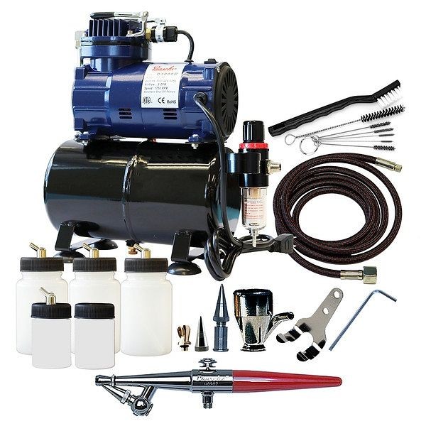Paasche Package: H-3AS, D3000R compressor, (3) Extra 3 ounce bottles and AC-7 cleaning kit, H-300R