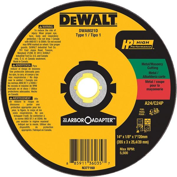 DeWalt Aluminum Oxide 14" Cutting Wheel, DWA8021D