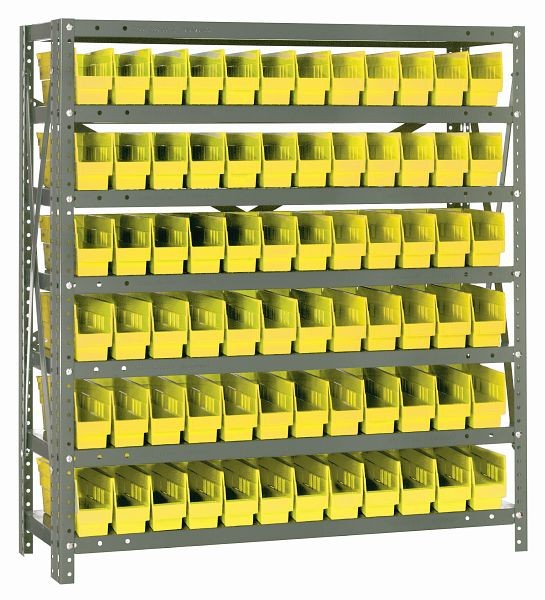 Quantum Storage Systems Shelving Unit, 12x36x39", 400 lb capacity per shelf (7), 72 QSB100 yellow black bins, galvanized steel, 1239-100YL