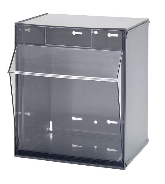 Quantum Storage Systems Tip Out Bin, (1) compartment, opens to a 45° angle, plastic clear container, polystyrene gray cabinet, QTB301GY