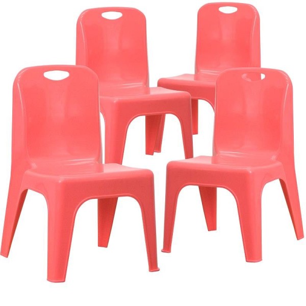 Flash Furniture Whitney 4 Pack Red Plastic Stackable School Chair with Carrying Handle and 11'' Seat Height, 4-YU-YCX4-011-RED-GG