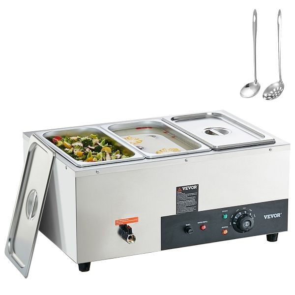 VEVOR 3-Pan Commercial Food Warmer, 3 x 8QT Electric Steam Table, BWT338QT1500WDRNAV1