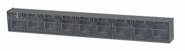Quantum Storage Systems Tip Out Bin, (9) compartment, opens to a 45° angle, plastic clear container, polystyrene gray cabinet, QTB309GY