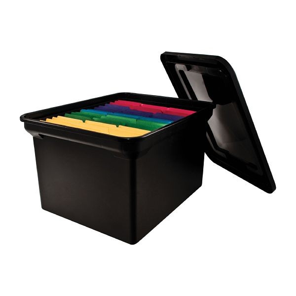 Advantus Stackable File Tote with Lid, Black, 34052
