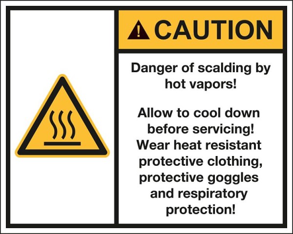 Marahrens Sign Caution Danger of scalding by hot vapors, ANSI Z535, vinyl, self-adhesive, Size: 4 x 3 inch, WA0030.004.11